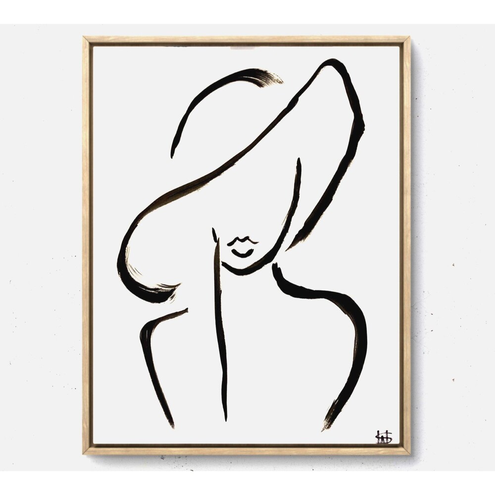 WS original silhouette hat woman painting 14X11 Gallery Paper acrylic modern art